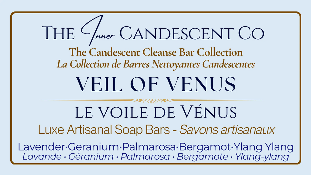 Handmade floral soap bar named Veil of Venus from The InnerCandescent Co, with vibrant floral and herbal ingredients visible.