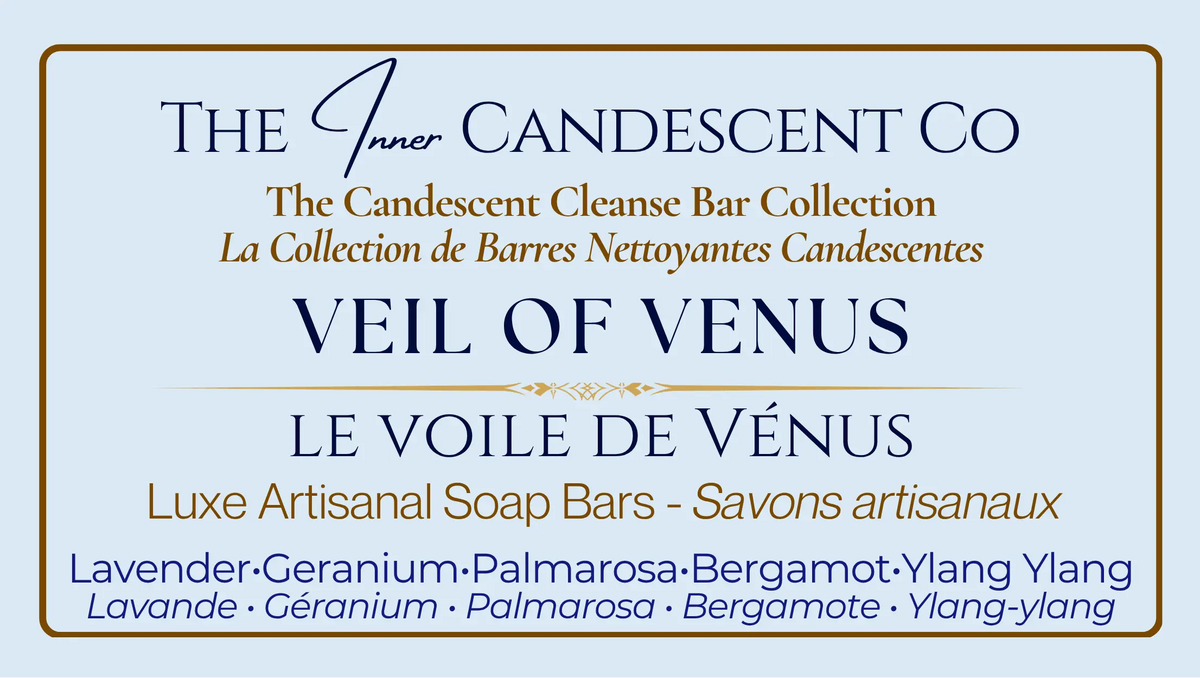 Handmade floral soap bar named Veil of Venus from The InnerCandescent Co, with vibrant floral and herbal ingredients visible.