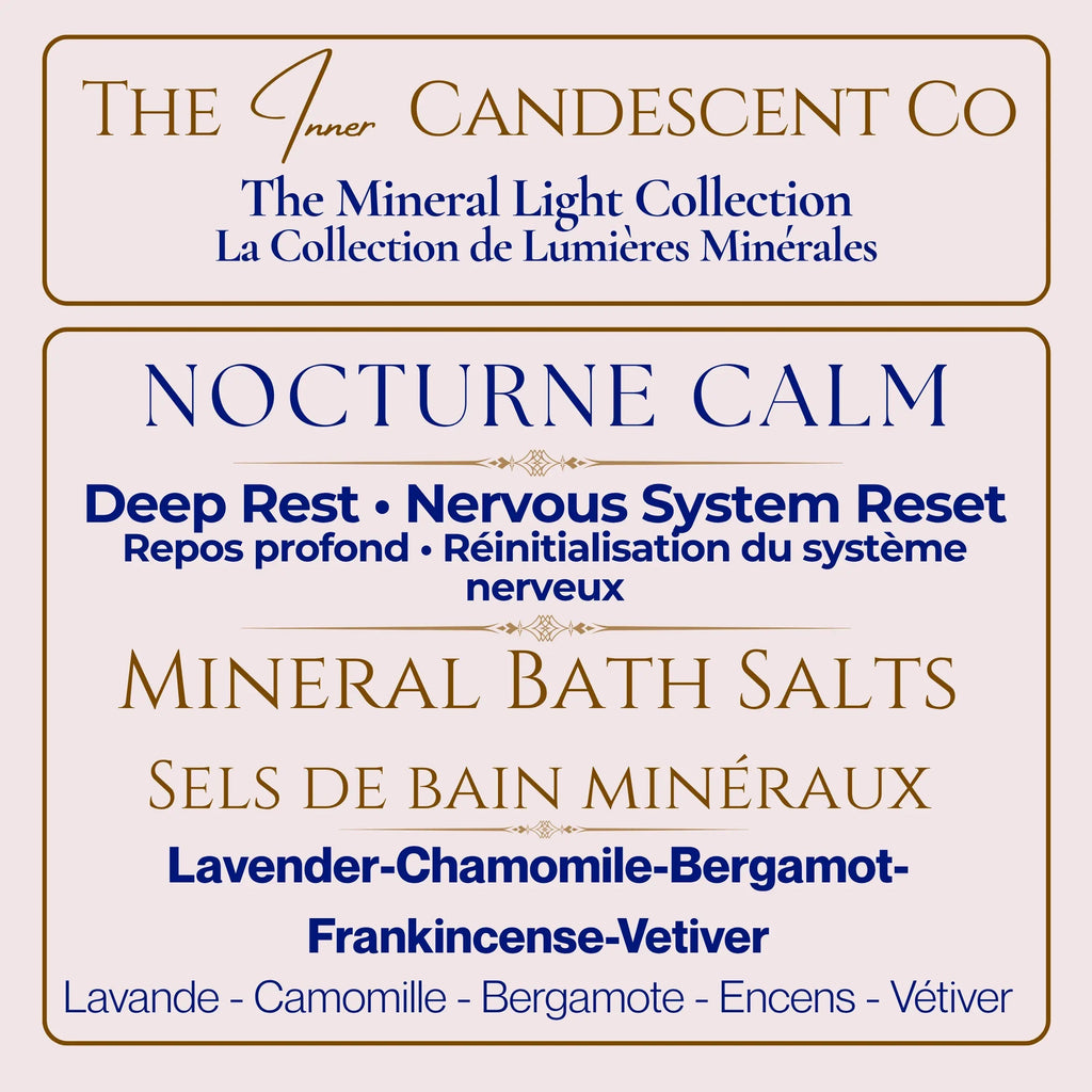 Mineral soak bath salts in a jar, relaxing magnesium and mineral-rich foot soak from The InnerCandescent Co's NOCTURNE CALM collection.