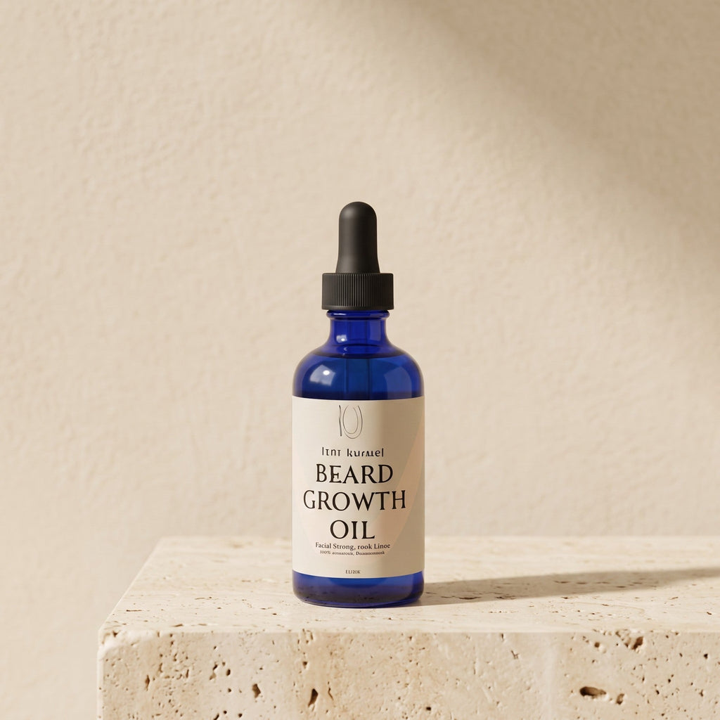 Pure Wash beard growth oil bottle with dropper, showcasing the beard oil for promoting fuller, healthier beard growth.