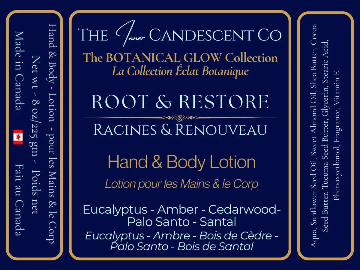 Botanical luxury hand and body lotion from The InnerCandescent Co, featuring a sleek container and natural ingredients.