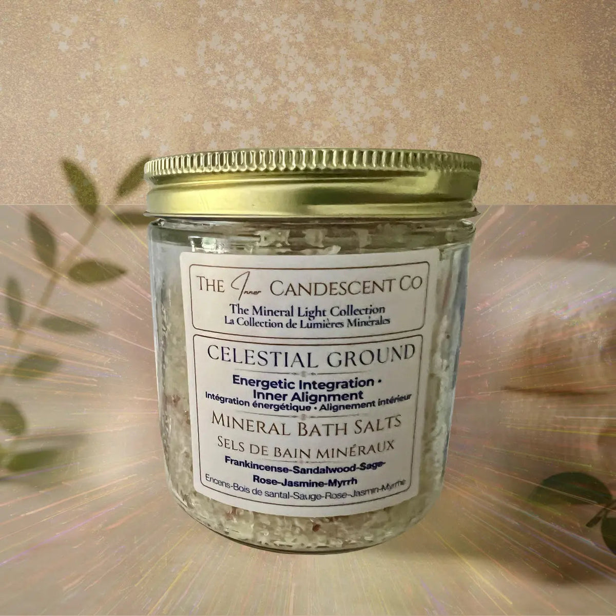 The InnerCandescent Co Mineral Light Collection gift set with celestial ground mineral bath soaks in elegant packaging.