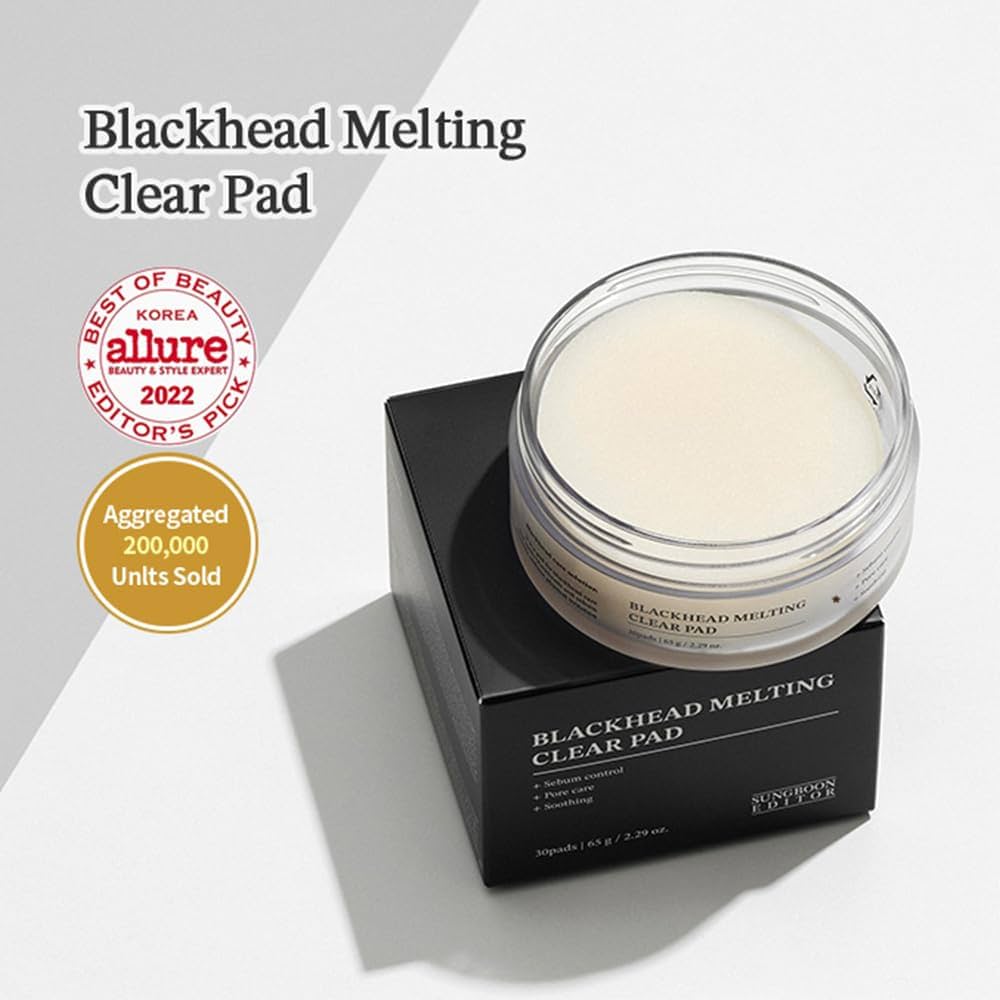HYAKU Beauty & Living SUNGBOON EDITOR Blackhead Melting Clear Pads for deep pore cleansing, 30 soft pads in a 60g package