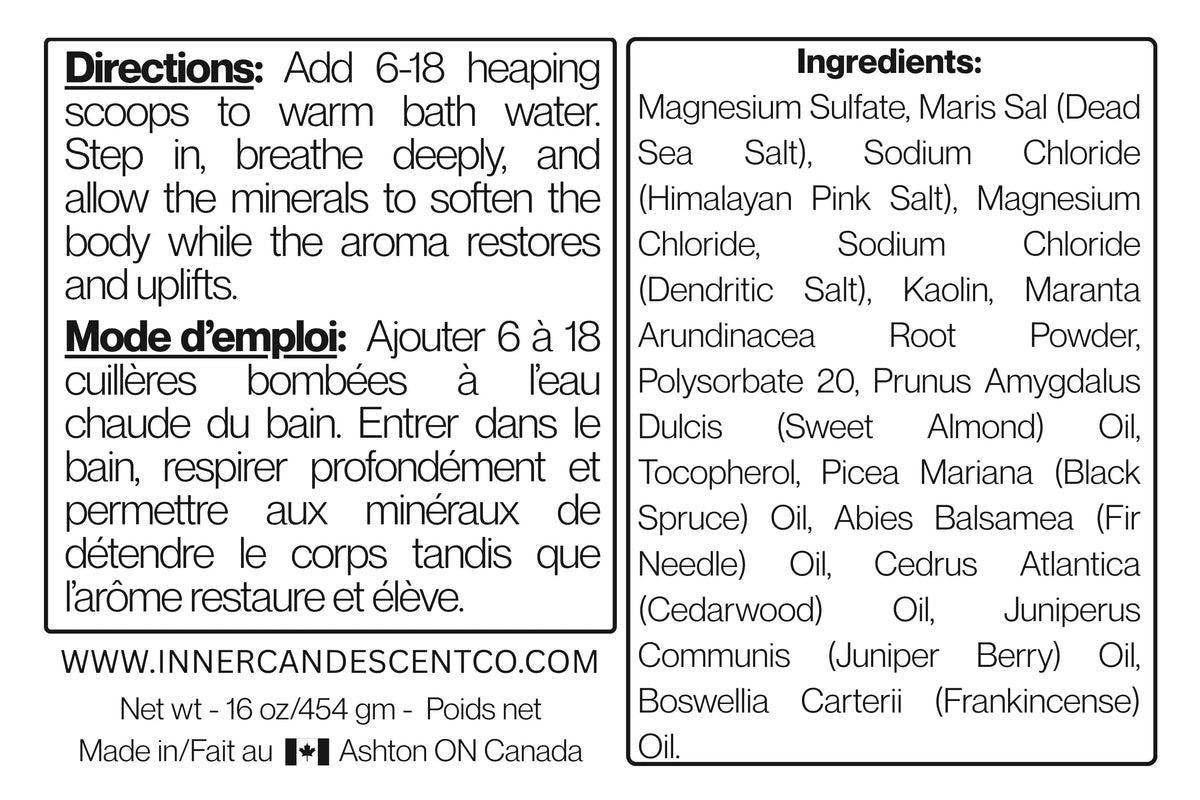 Mineral soak bath salts from The InnerCandescent Co's Sacred Grove line with magnesium and minerals for calming foot soaks.