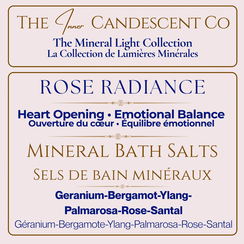 Luxury mineral bath soak gift set from The InnerCandescent Co with six rose-scented mineral soak pouches, perfect for relaxation.