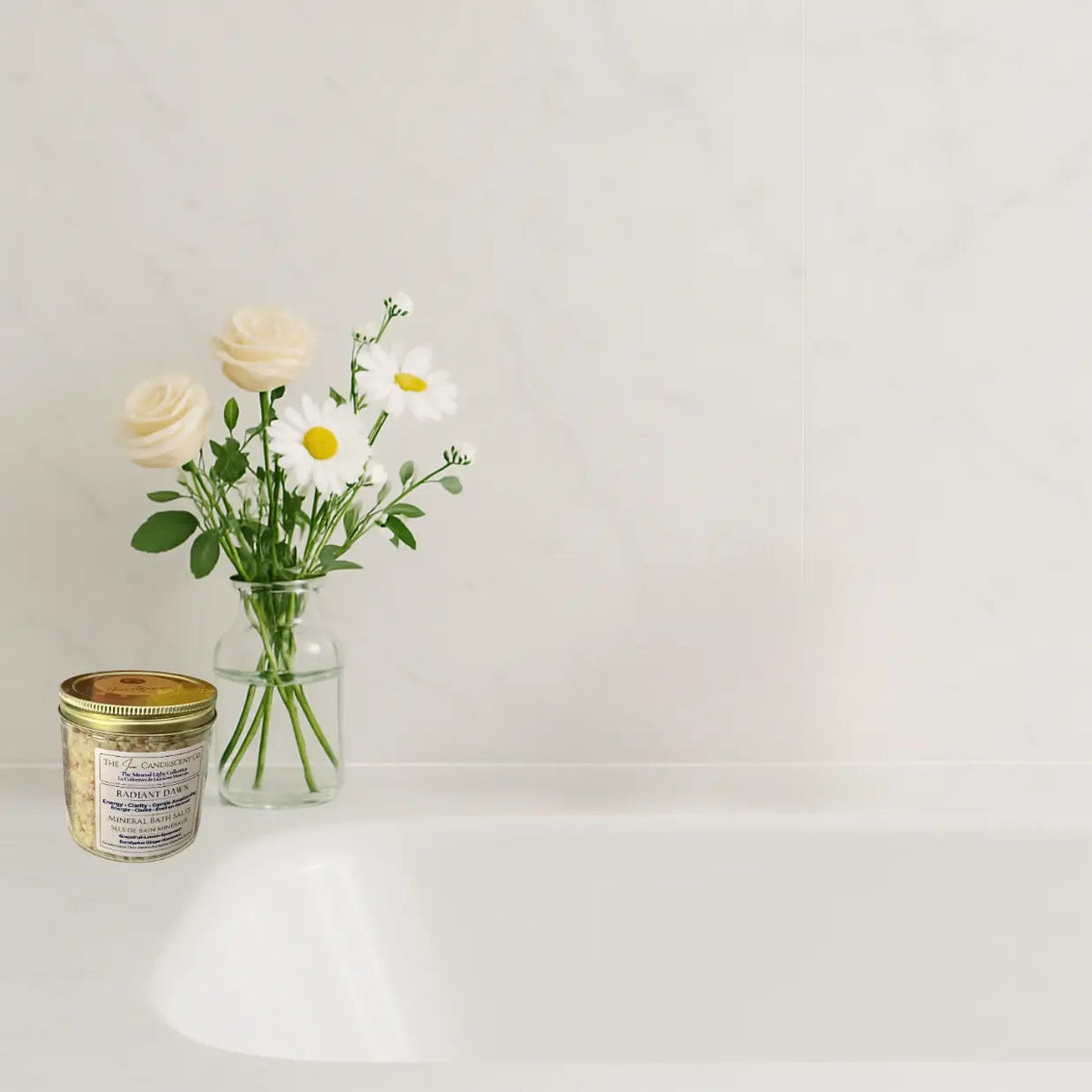 Mineral soak bath salts from The InnerCandescent Co with energizing magnesium and minerals for relaxing foot soaks.