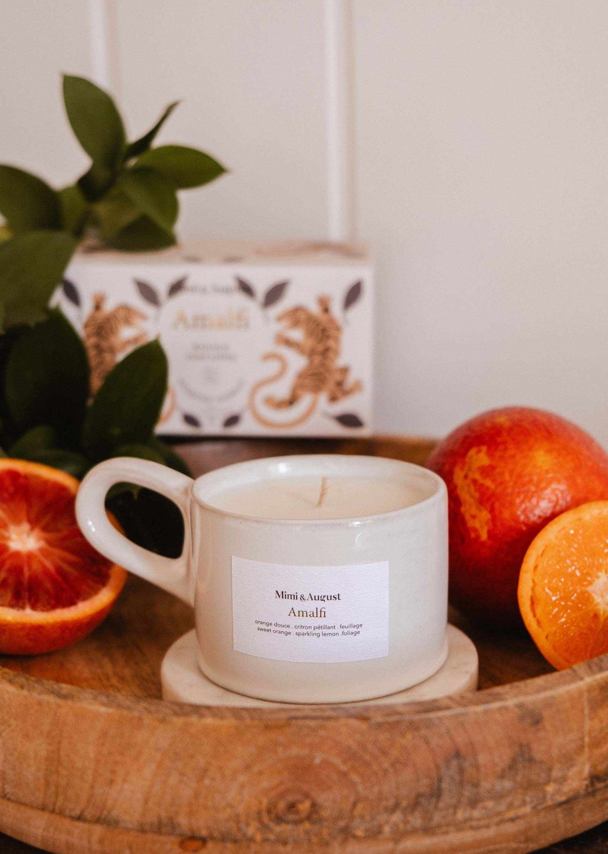 Reusable Amalfi candle by Mimi & August in a 5 oz glass jar with a natural, minimalist design.