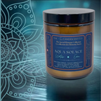 Aqua Solace water element candle by The InnerCandescent Co featuring a sleek container with a fresh aquatic scent and a burning wick.