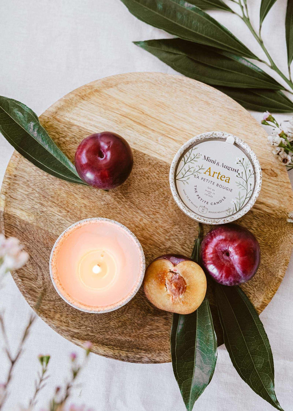 Mimi & August Artea reusable soy candle in a 3oz jar, with a minimalist design and natural wax finish.