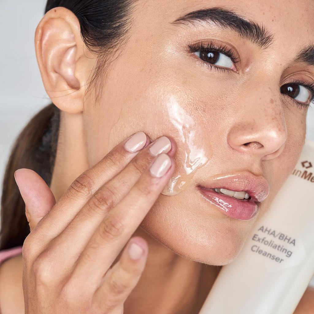 wedoskin SkinMedica AHA/BHA Exfoliating Cleanser in a white tube with blue accents, showing the product packaging and brand logo