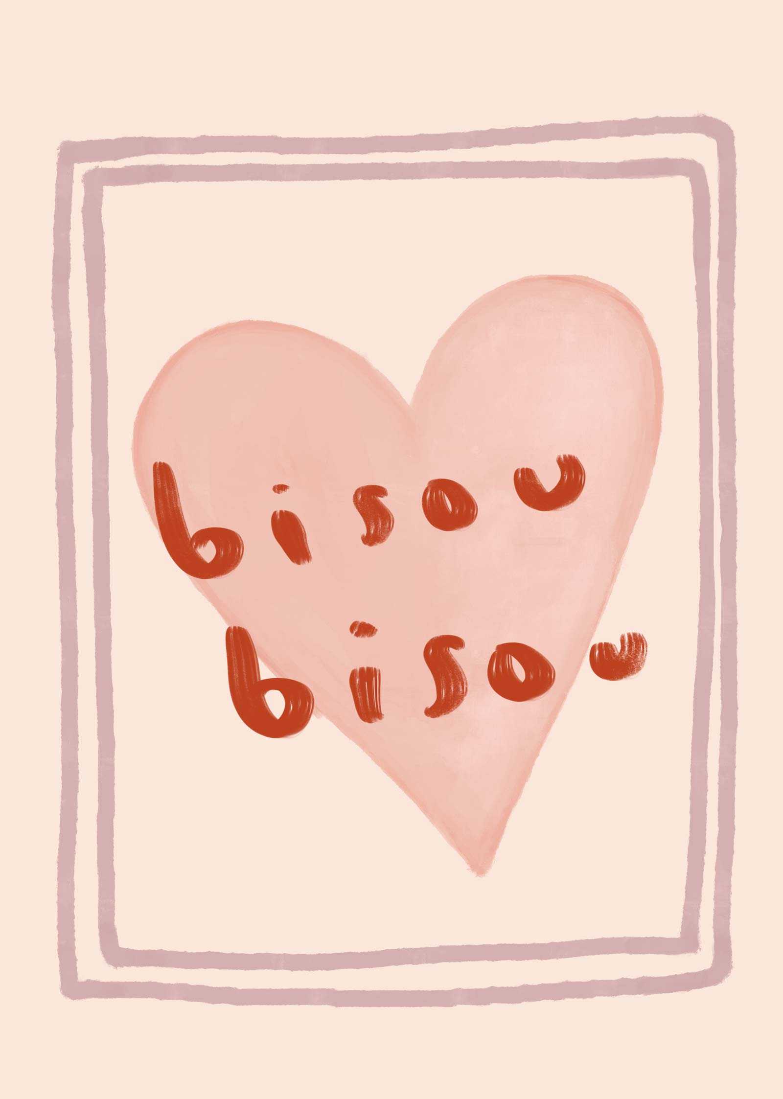 Bisou Bisou art print by Mimi & August featuring a charming greeting card design with delicate, whimsical illustrations.