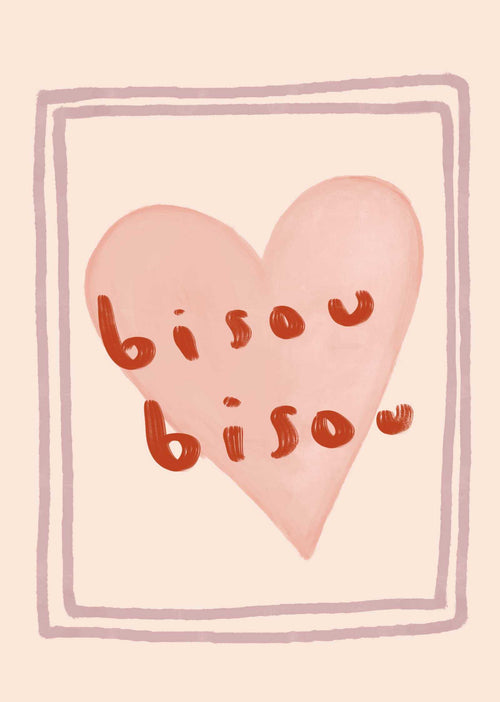 Bisou Bisou art print by Mimi & August featuring a charming greeting card design with delicate, whimsical illustrations.