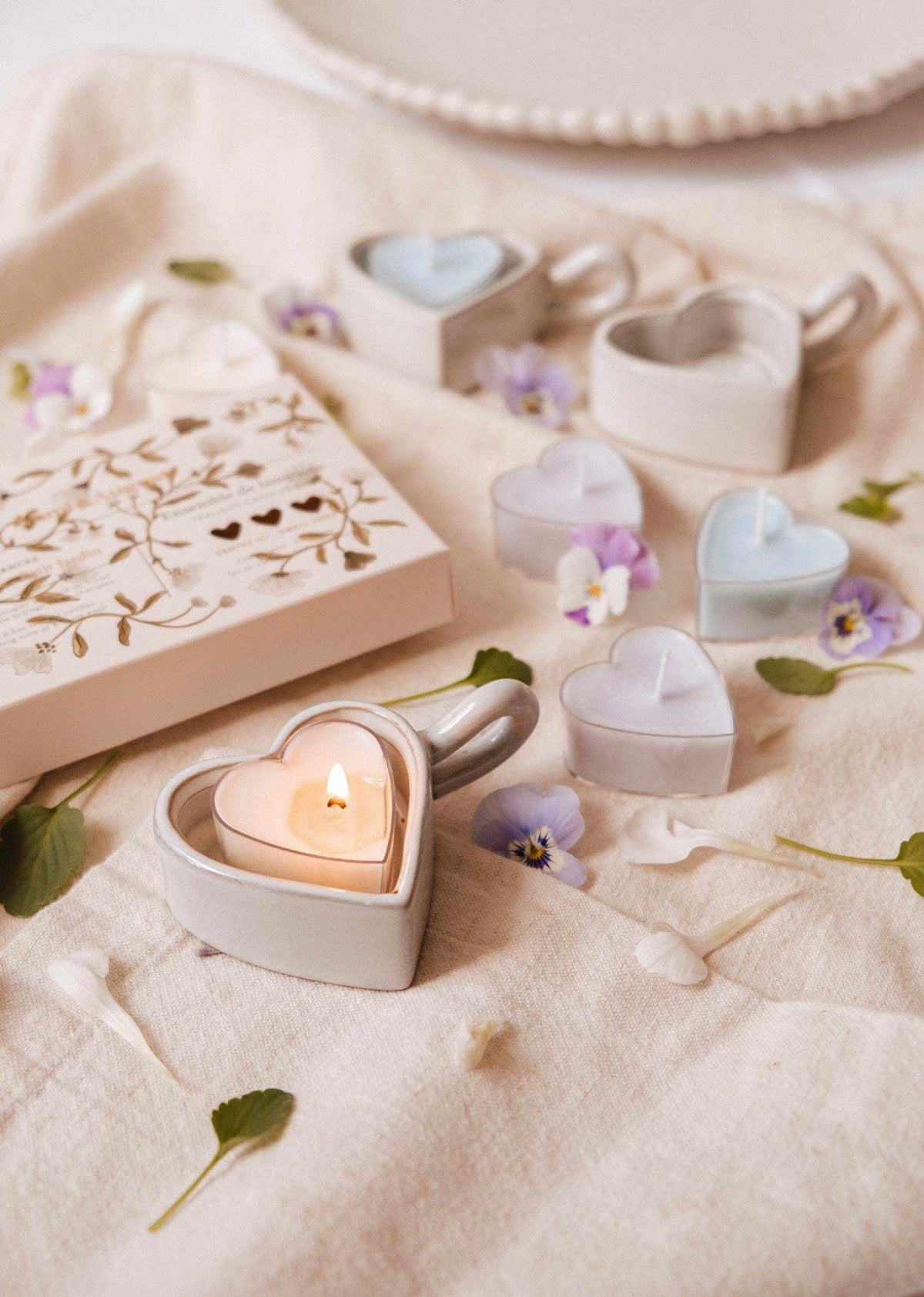Set of blush heart-shaped tealight candles from Mimi & August, perfect for summer decor and cozy ambiance.