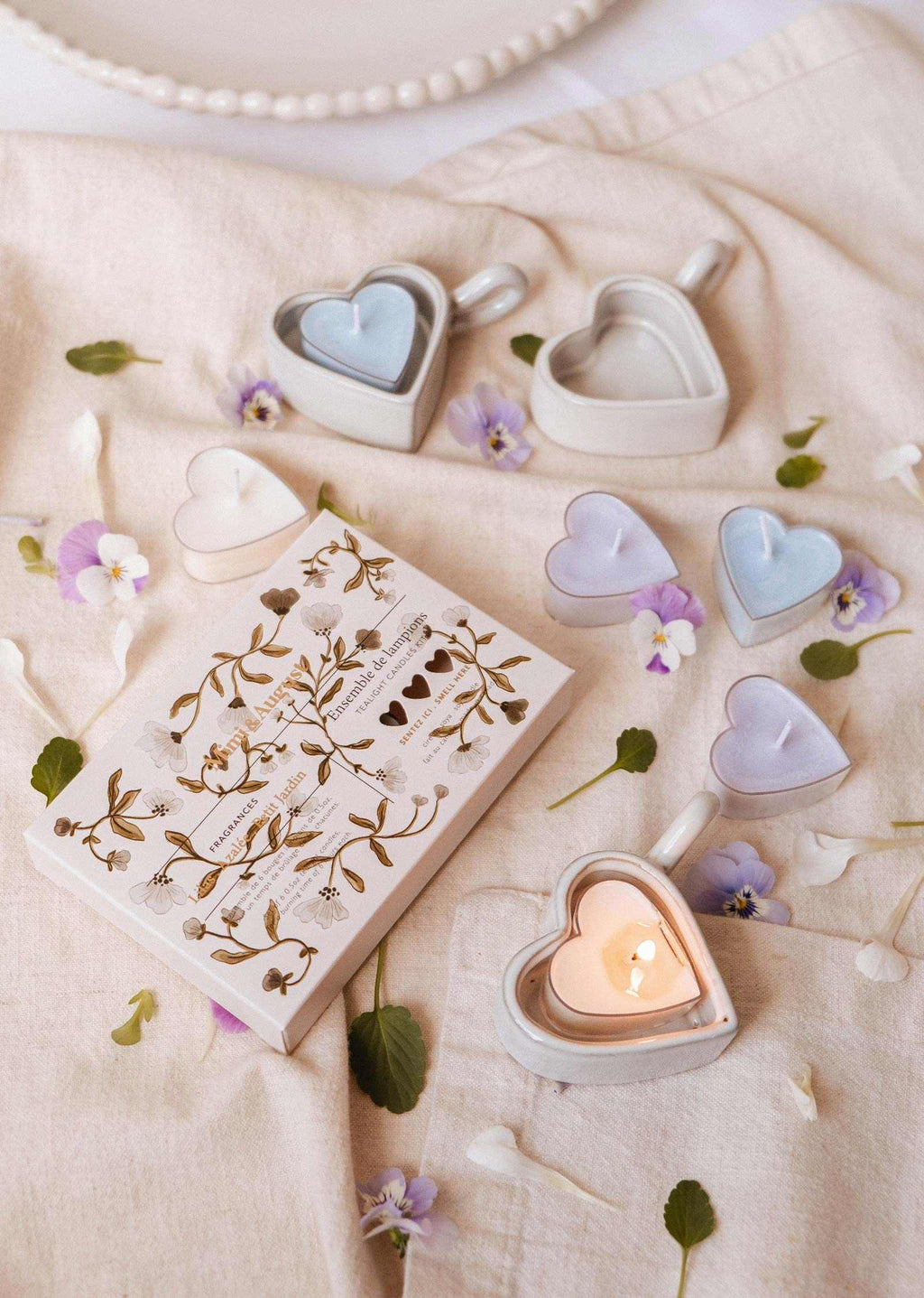 Set of blush heart-shaped tealight candles from Mimi & August, perfect for summer decor and cozy ambiance.
