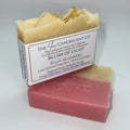 Handmade pink guava soap bar from The InnerCandescent Co, featuring a vibrant blush of light color and tropical scent.