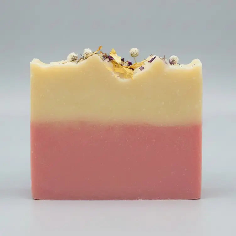 Pink Guava tropical handmade soap bar from The InnerCandescent Co with a soft blush color and smooth texture.