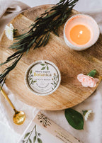 Botanica reusable candle by Mimi & August in a 3oz glass container with botanical design, perfect for eco-friendly home decor.