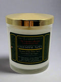 Sacred floral Christmas candle by The InnerCandescent Co with coconut apricot wax, featuring celestial Noel festive design.