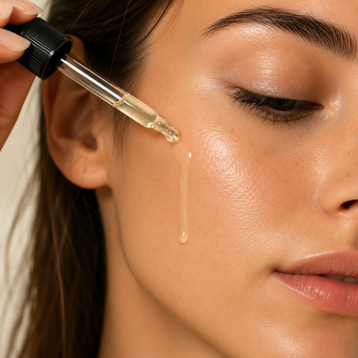 Handheld Gua Sha tool and chamomile-infused facial serum from La Sultana Savonnerie for natural skincare and face massage.