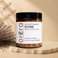 Natural bath salts with mint and eucalyptus from La Sultana Savonnerie, featuring botanical ingredients in a clear glass jar.