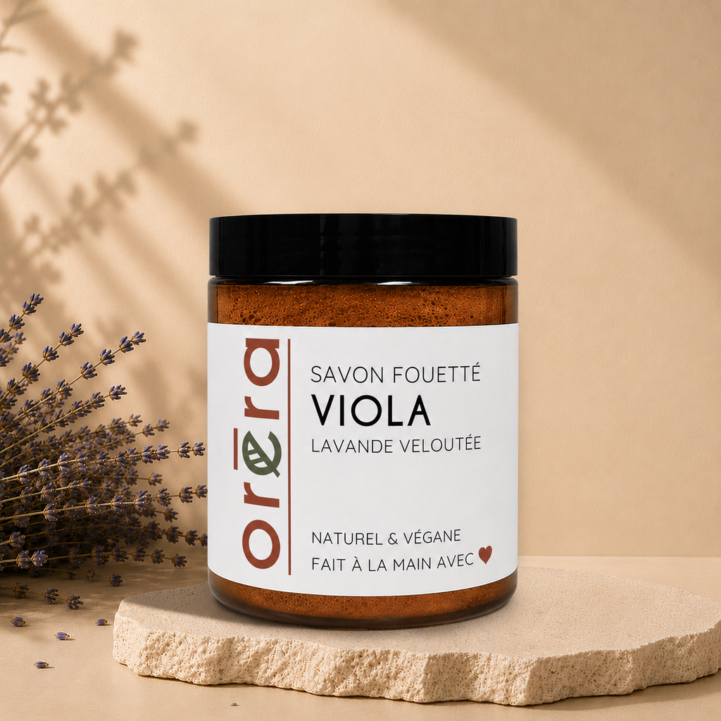 Lavender whipped soap from La Sultana Savonnerie, a velvety body care product with a smooth, fragrant lavender scent.