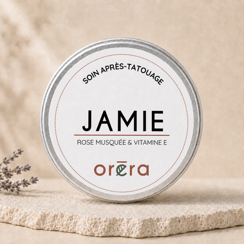 Handmade La Sultana Savonnerie tattoo aftercare balm with vitamin E and rosehip, featuring a natural, soothing body care product.