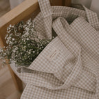 Reusable cotton tote bag with Vichy check pattern from Dans Le Sac, featuring eco-friendly organic fabric and sturdy handles.