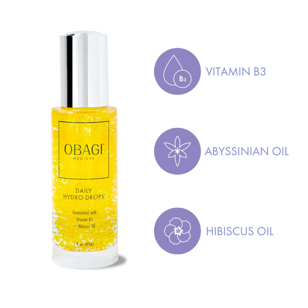Wedoskin Obagi Daily Hydro Drops facial serum bottle with dropper, showcasing clear liquid inside for hydrating skincare.