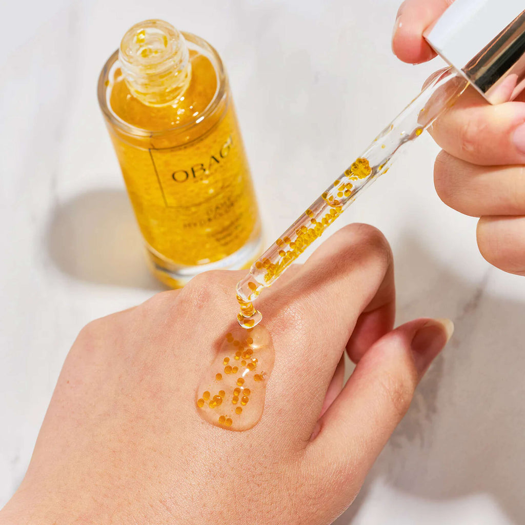 wedoskin Obagi Daily Hydro Drops facial serum bottle with dropper, showcasing clear, lightweight hydrating serum for smooth skin