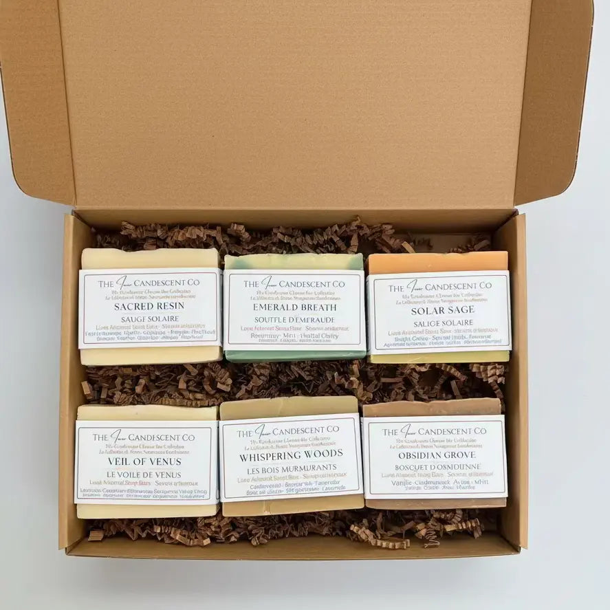 Handmade floral essential oil soap bar from The InnerCandescent Co with vibrant, natural colors and floral design on the surface.