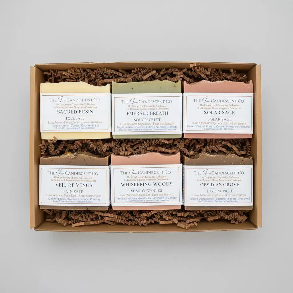 Handmade Solar Sage citrus herbal essential oil soap bar by The InnerCandescent Co, showing the soap's textured surface and natural ingredients.