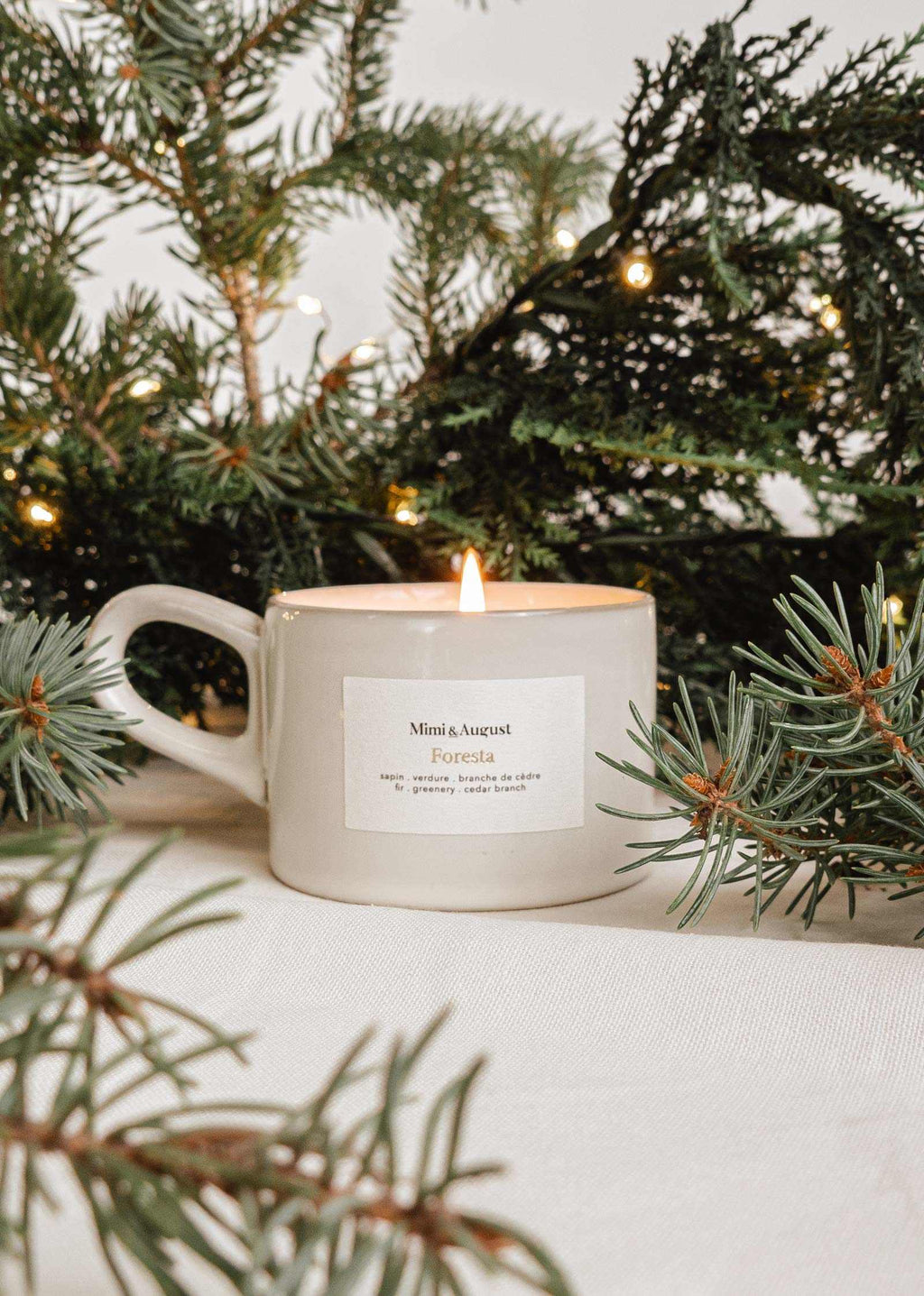 Foresta reusable candle by Mimi & August featuring a natural wood wick and eco-friendly design in a glass jar.
