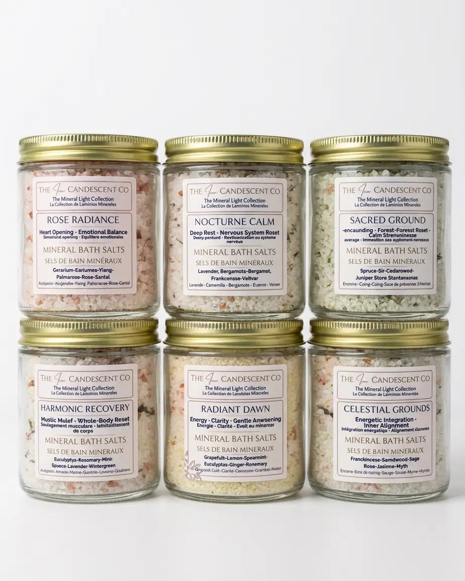Luxury mineral bath soak gift set from The InnerCandescent Co, featuring multiple mineral bath products in elegant packaging