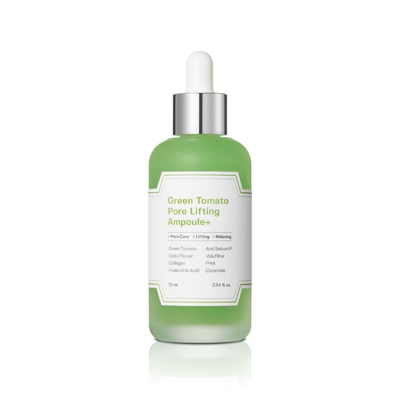 HYAKU Beauty & Living SUNGBOON EDITOR Green Tomato Pore Lifting Ampoule serum in a 75ml bottle, featuring a green and white label.