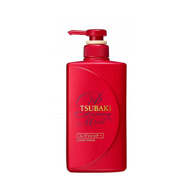 Shiseido Tsubaki Premium Moist Hair Conditioner in 490ml bottle, designed for nourishing and moisturizing hair.
