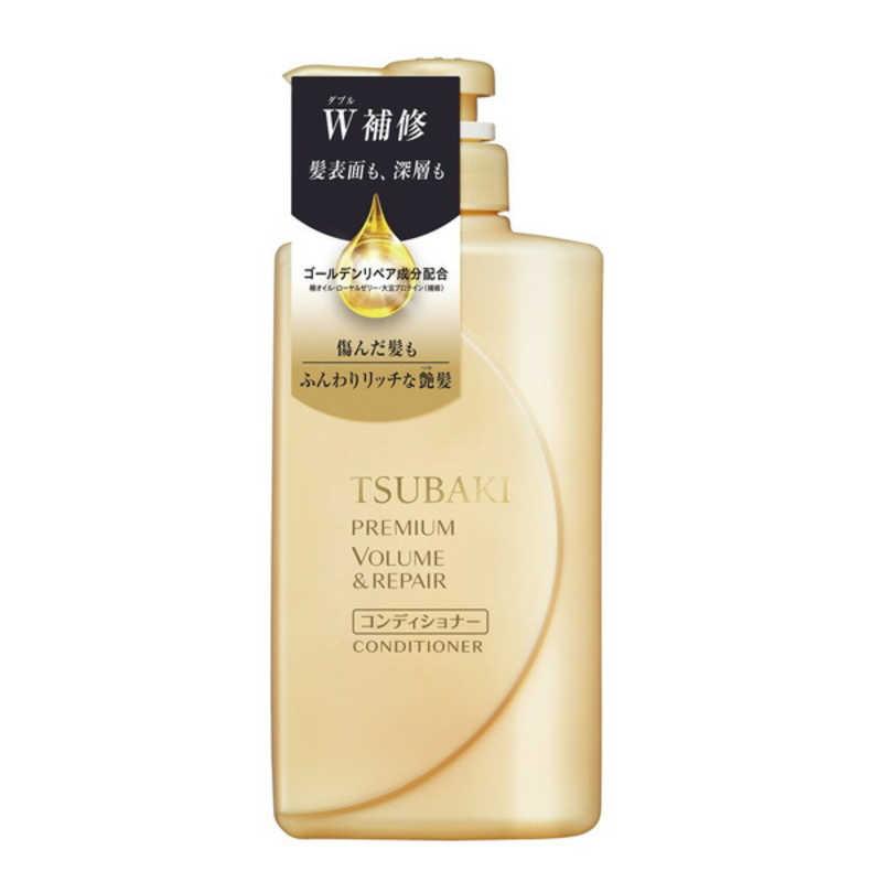 Shiseido Tsubaki Premium Repair Hair Conditioner 490ml in a gold bottle, featuring a sleek design and product label.