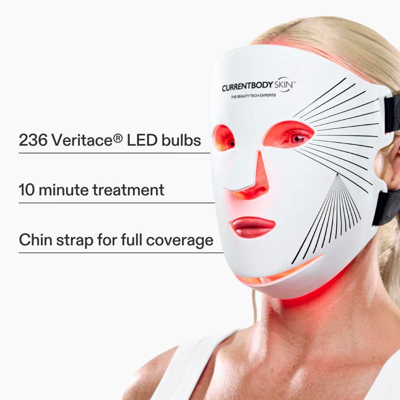 CurrentBody Skin LED Light Therapy Mask Series 2 with red and near-infrared lights for anti-aging and wrinkle reduction.