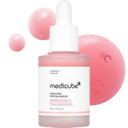 Medicube PDRN Pink Peptide Serum bottle with rose gold accents, showcasing the serum's packaging for glow and elasticity.
