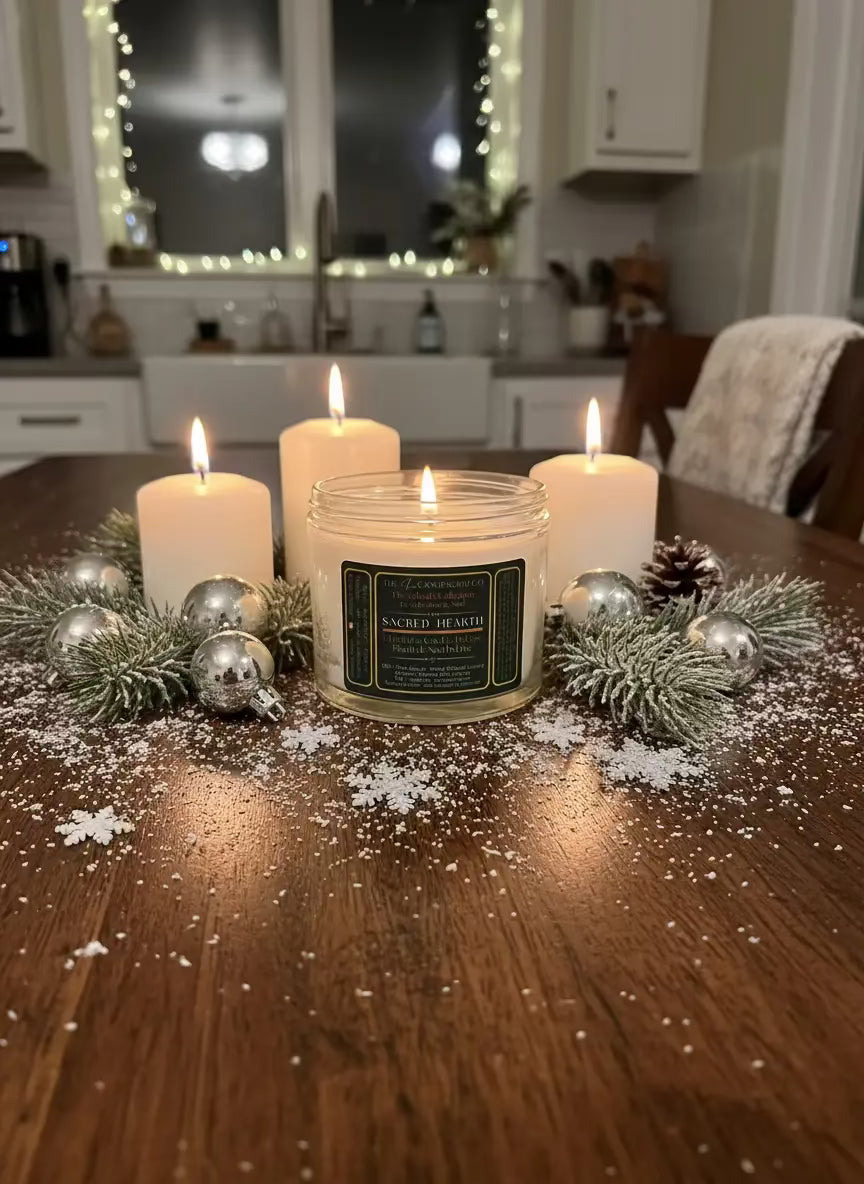 Large Sacred Hearth candle by The InnerCandescent Co featuring warm spiced Christmas scent with coconut and apricot wax.