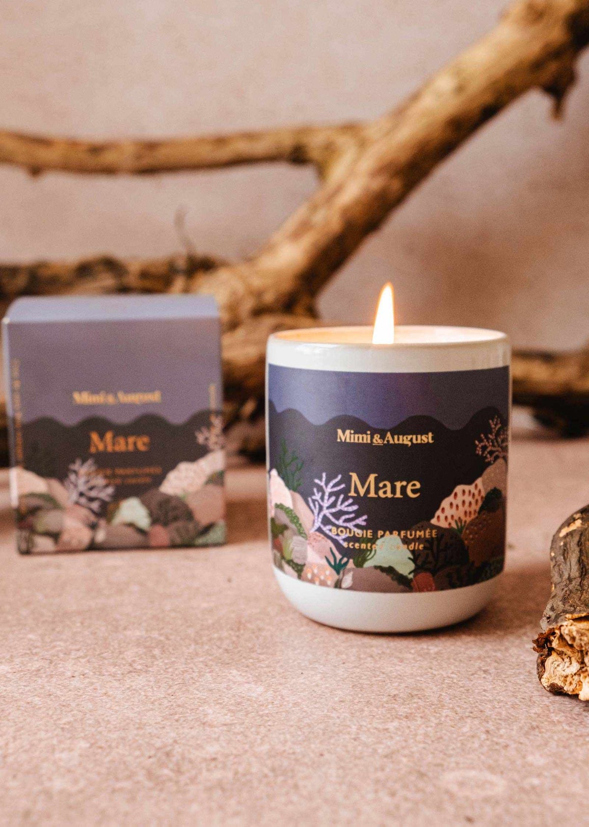 Mare reusable candle by Mimi & August in an 8oz glass jar, with a white wax finish and a natural cotton wick.