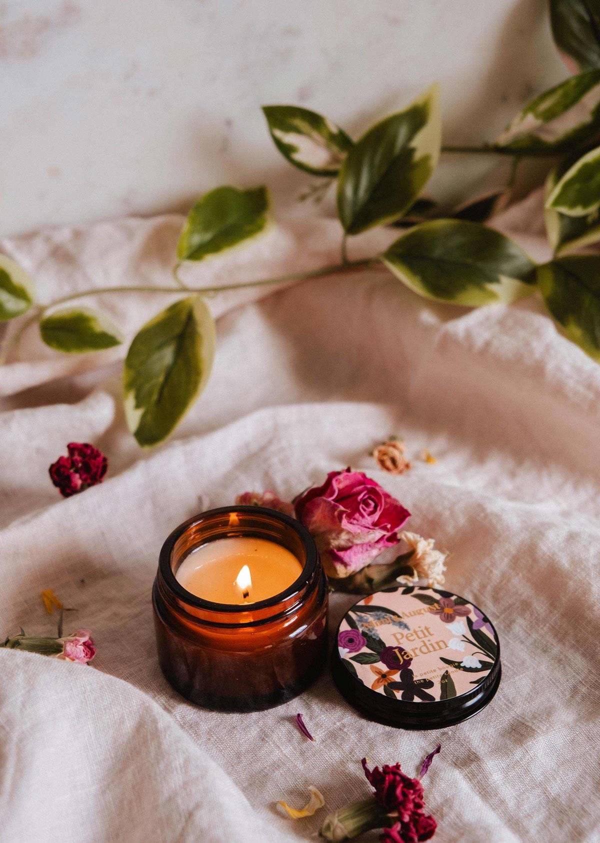 Petit Jardin 2 oz soy candle by Mimi & August, small decorative candle with a clean, minimalist design.
