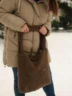 Reusable teddy fleece tote bag by Dans Le Sac, featuring soft plush fabric and spacious interior for daily use.