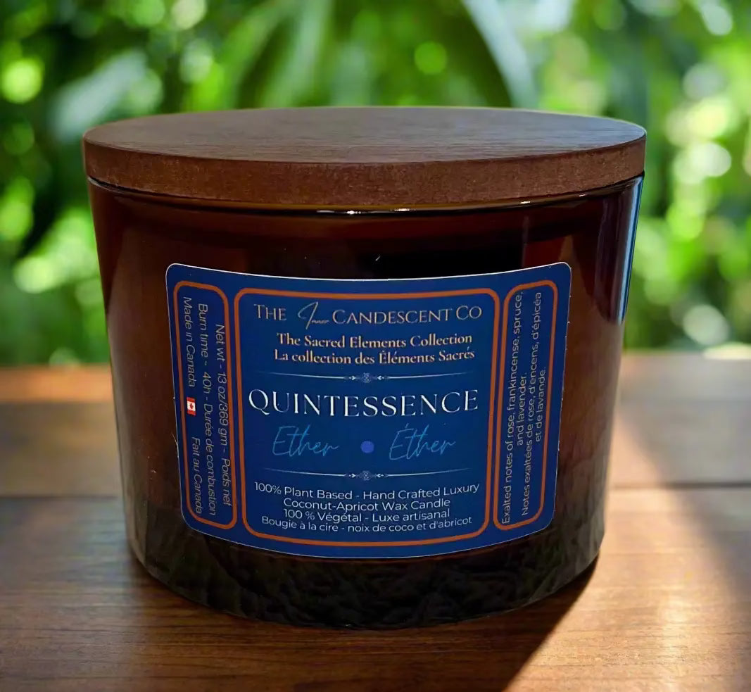 Luminous coconut and apricot wax candle from The InnerCandescent Co, featuring elegant packaging and a soft glowing flame.