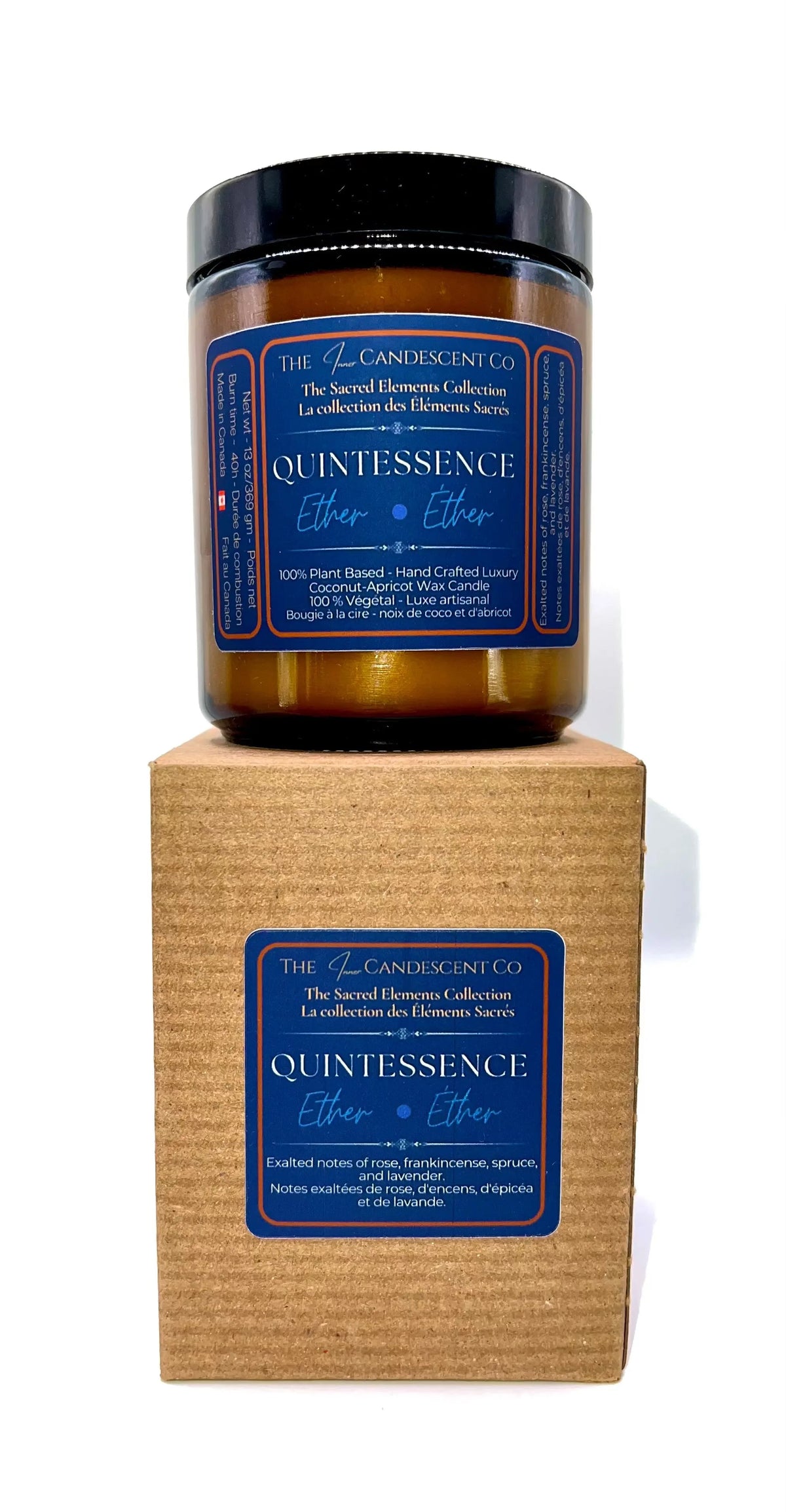 Luminous luxury coconut apricot wax candle in a tall tower-shaped container by The InnerCandescent Co, part of the Ether Element collection.