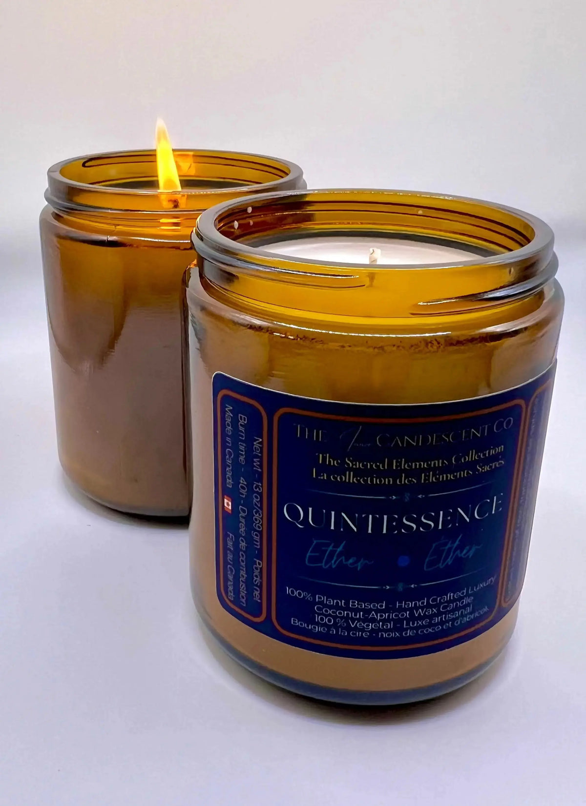 Luminous coconut and apricot wax candle from The InnerCandescent Co burning with a bright flame.