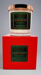 Sacred Hearth luxury coconut apricot wax candle by The InnerCandescent Co with warm spiced Christmas scent in a tall tower-shaped container.