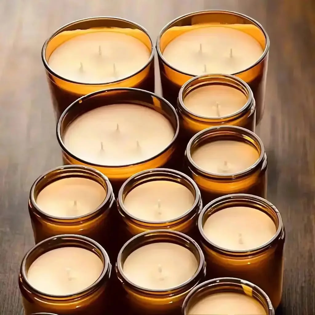 Triple-wick coconut apricot wax candle from The InnerCandescent Co's WHISPER AIR ELEMENT collection, featuring a sleek candle design.