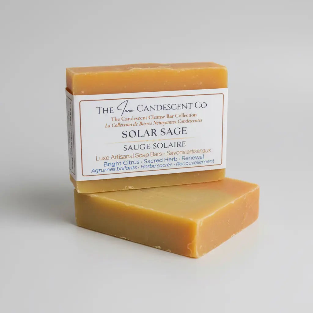 Solar Sage citrus herbal soap bar by The InnerCandescent Co featuring a handcrafted soap with natural citrus and herbal ingredients.
