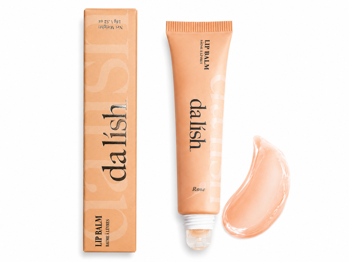 da lish cosmetics hydrating tinted lip balm in rose shade, soft and buildable color for healthy, moisturized lips