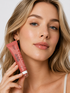 Hydrating tinted lip balm by da lish cosmetics applied on lips, showcasing clean, buildable color for soft, healthy-looking lips.